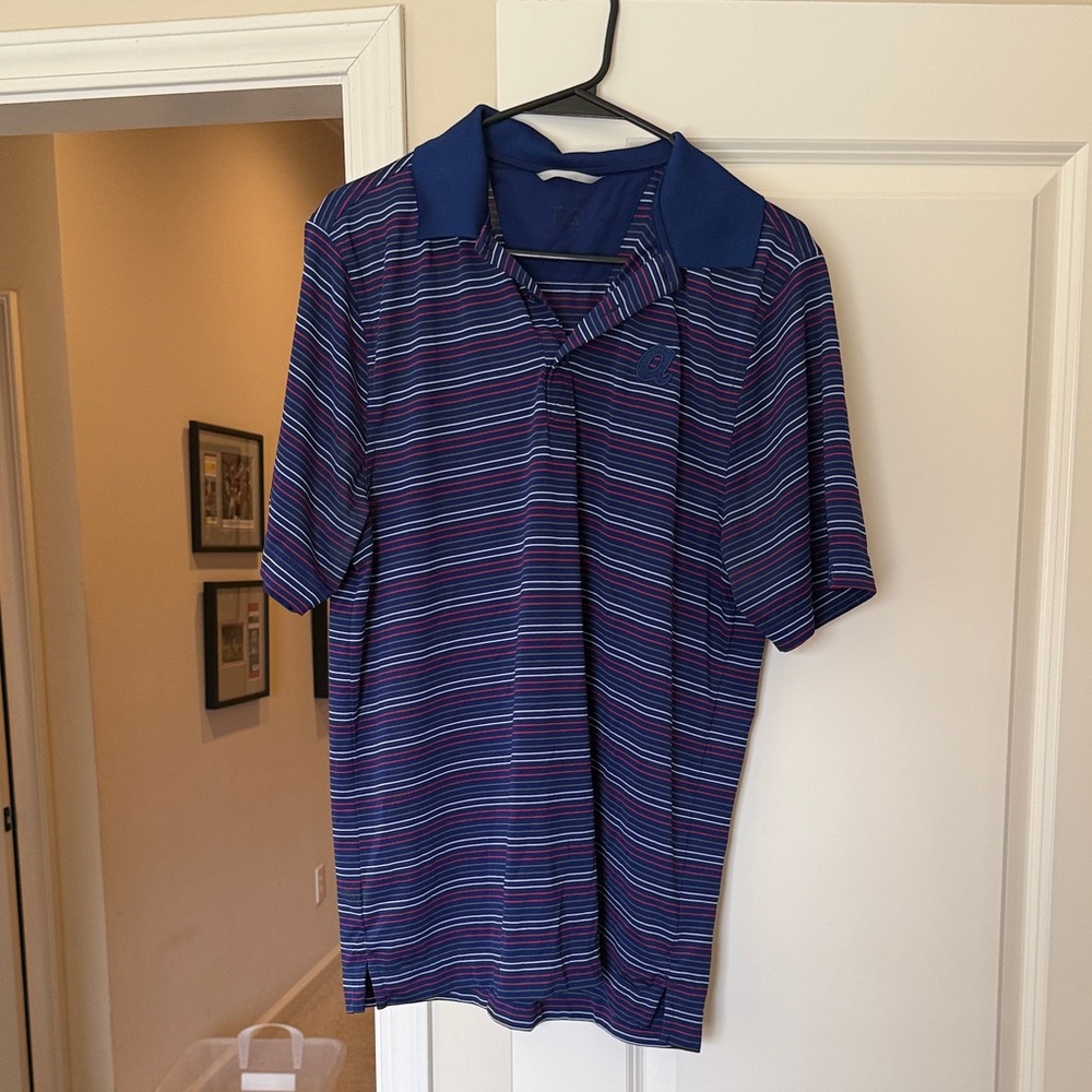 Atlanta Braves Cutter & Buck Men's Striped Polo in Blue and Purple